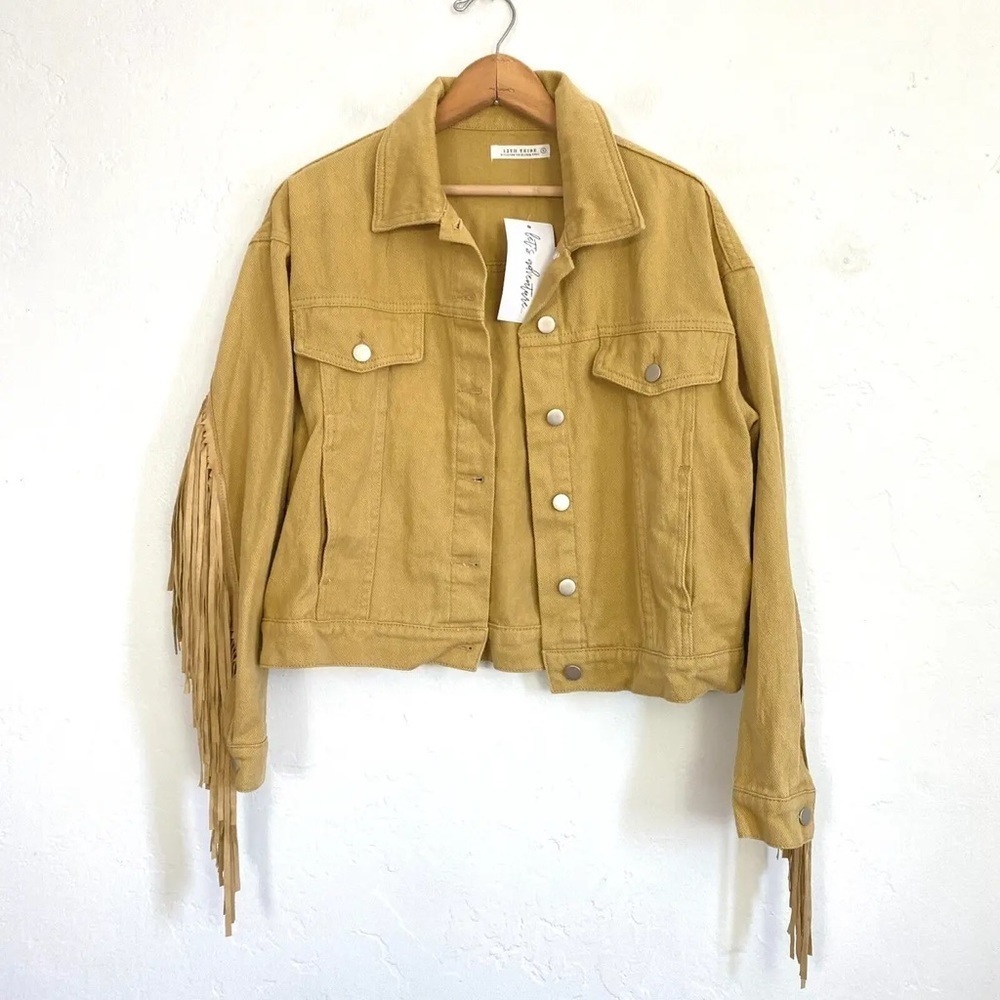 12th Tribe Tan Fringe Jean Jacket - Picture 4 of 9